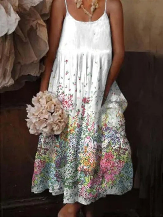 Дамски цветни изкуство печат случайни каишка курортна рокля