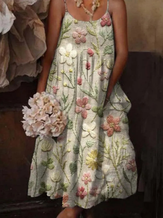 Дамски цветни изкуство печат случайни каишка курортна рокля