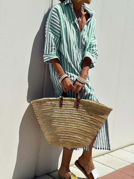 Дамска риза яка райета хлабав случайни ваканция maxi пола