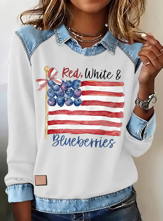 Жените "freedom isn't free" американски флаг печат случайни с дълги ръкави top