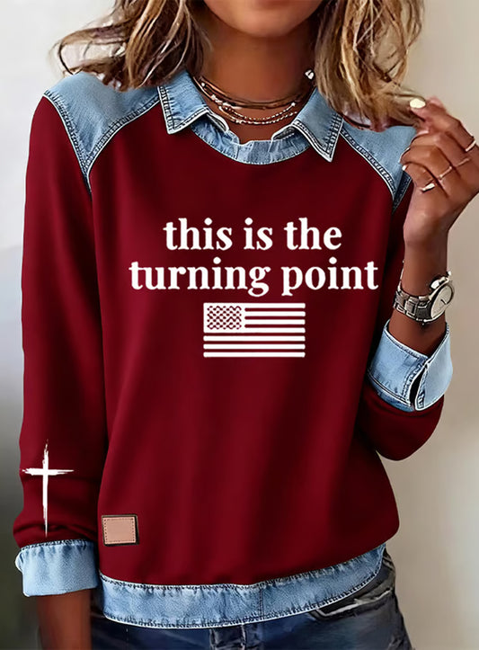 Жените "freedom isn't free" американски флаг печат случайни с дълги ръкави top