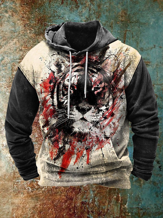 Мъжки ретро печат случайни дълги ръкави качулка суитчър отгоре