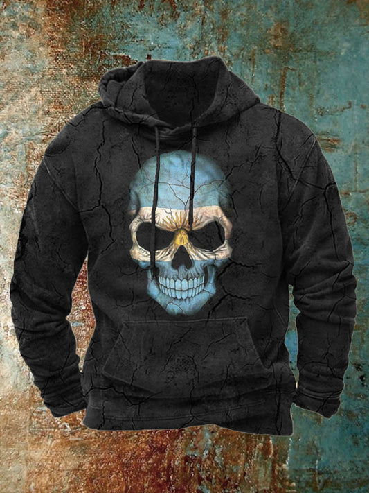 Мъжки ретро череп печат случайни дълги ръкави качулка суитчър