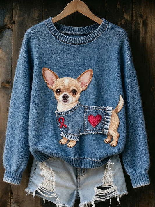 Жените реколта изкуство животински печат уютен плетен пуловер