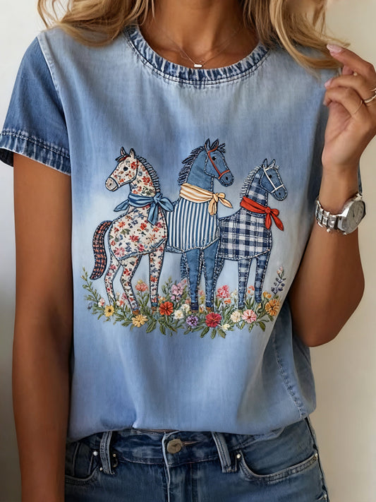 Жените реколта изкуство животно печат удобни тениска