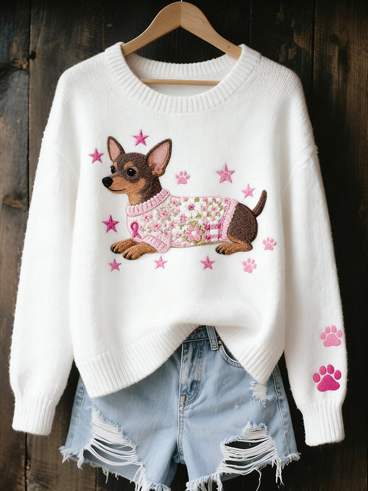 Жените реколта изкуство животински печат уютен плетен пуловер