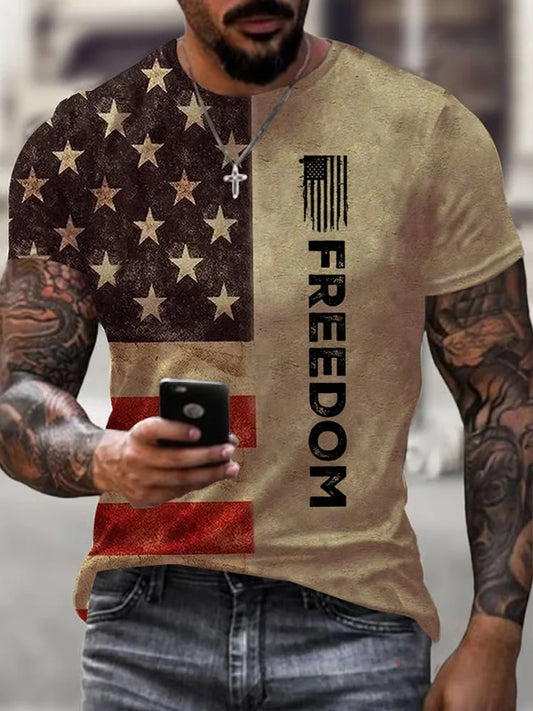 Мъжки реколта чарли кърк американски флаг печат възпоменателна тениска
