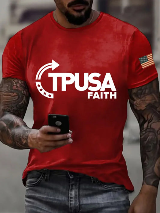 Мъжки реколта чарли кърк американски флаг печат възпоменателна тениска