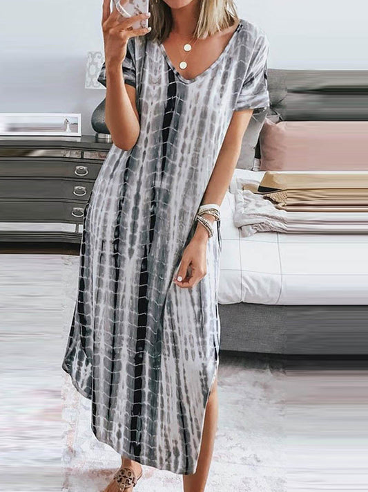 Жените реколта вратовръзка боя прореза v врата хлабав maxi рокля