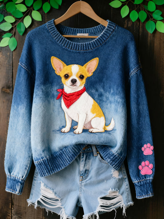 Жените реколта изкуство животински печат уютен плетен пуловер