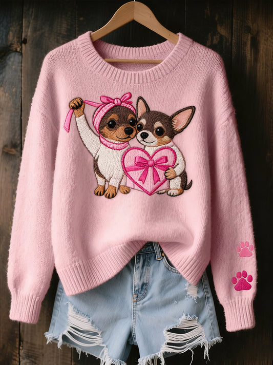 Жените реколта изкуство животински печат уютен плетен пуловер