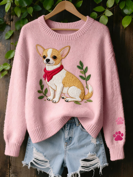 Жените реколта изкуство животински печат уютен плетен пуловер