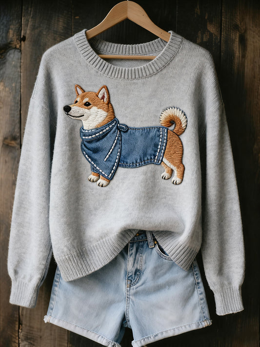 Жените реколта изкуство животински печат уютен плетен пуловер