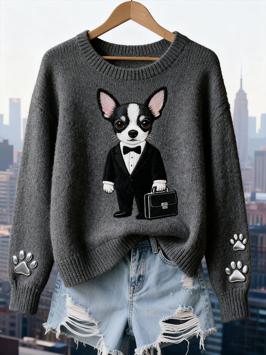 Жените реколта изкуство животински печат уютен плетен пуловер