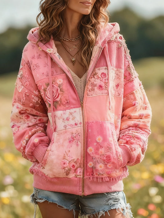 Дамски случайни цветен печат hoodie