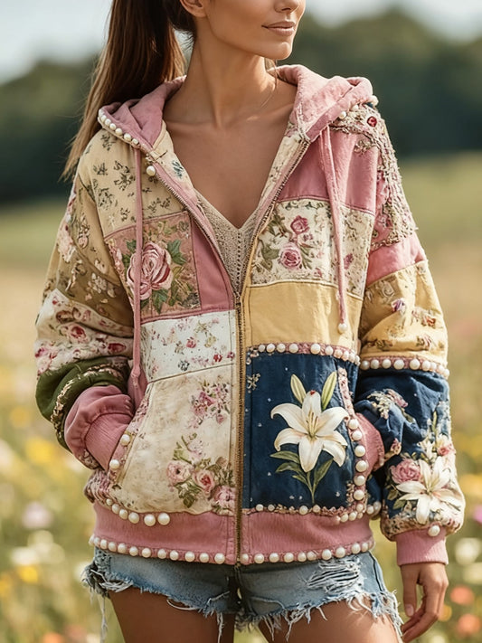 Дамски случайни цветен печат hoodie