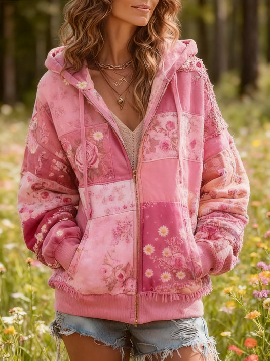 Дамски случайни цветен печат hoodie