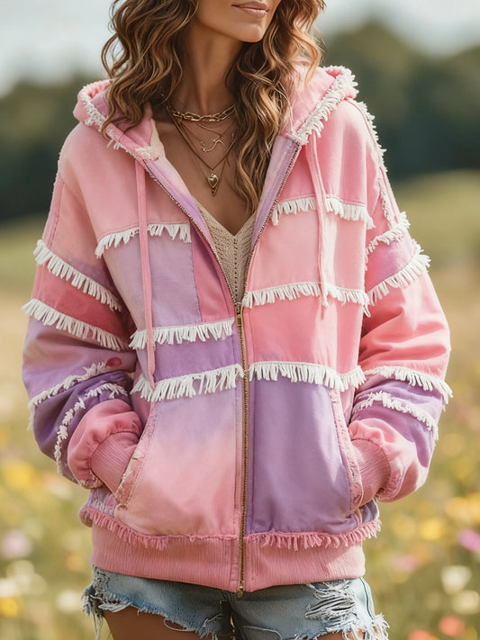 Дамски случайни цветен печат hoodie