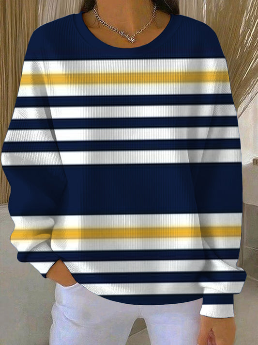 Дамска класическа флотска, бяла и жълта райета суитчър