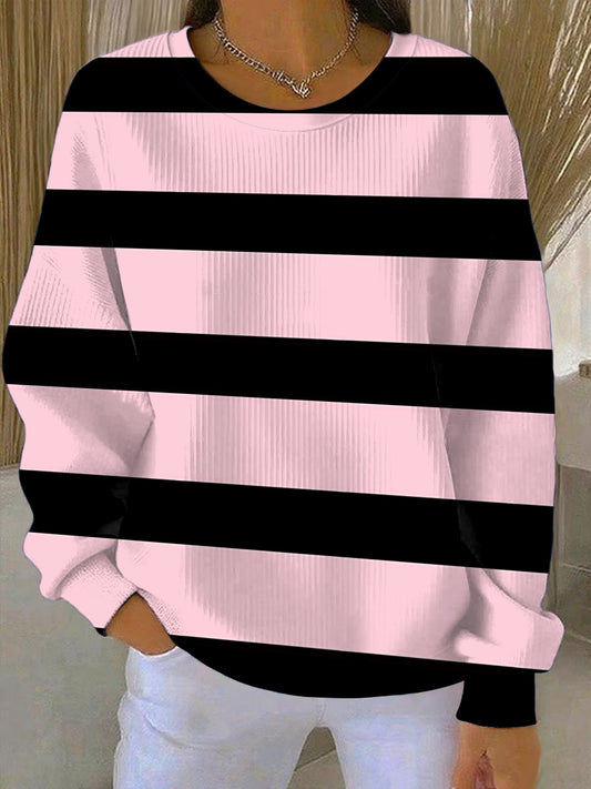 Дамска стилна розова и черна райета суитчър