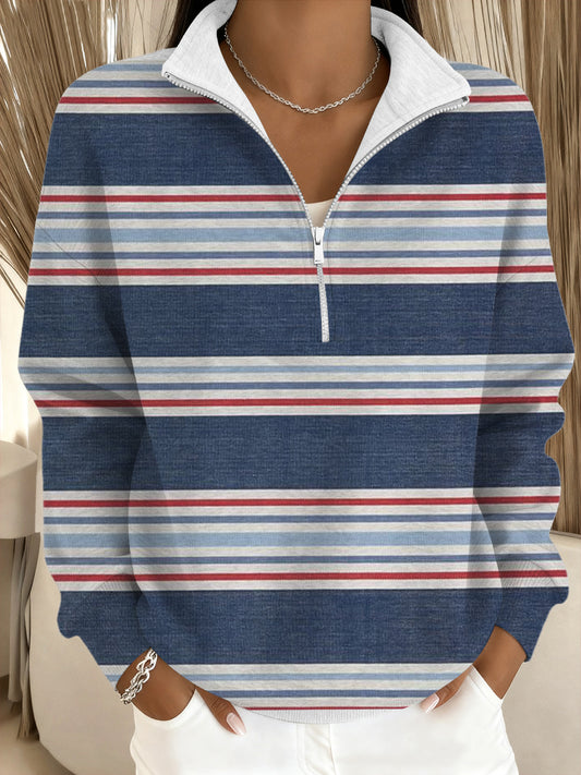 Дамска класическа синьо-червена ивица щанд-яка суитчър