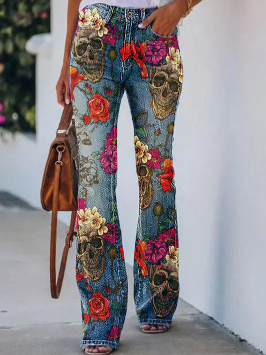 Жените реколта печатни изкуствена деним случайни панталони