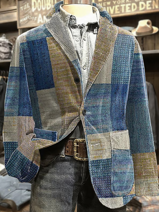 Мъжки ретро абстрактно изкуство печат бизнес стил случайни костюм яке