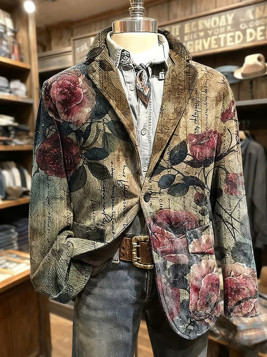 Мъжки ретро абстрактно изкуство печат бизнес стил случайни костюм яке
