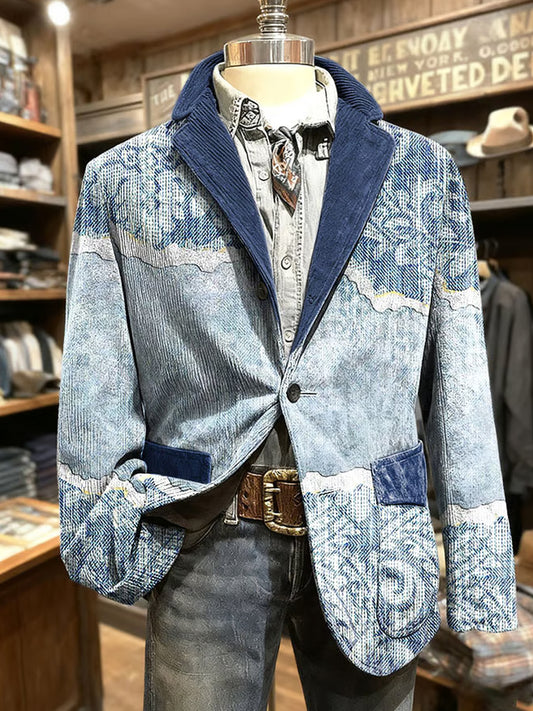 Мъжки ретро абстрактно изкуство печат бизнес стил случайни костюм яке