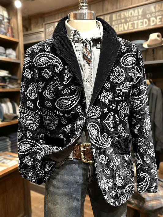 Мъжки ретро абстрактно изкуство печат бизнес стил случайни костюм яке