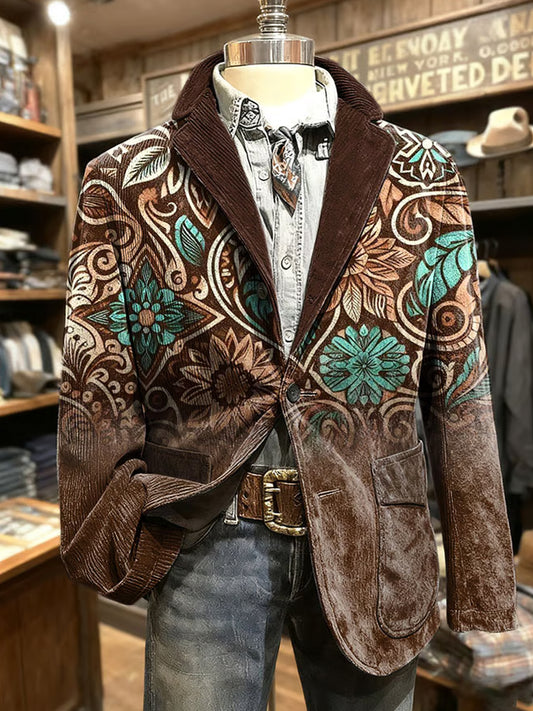 Мъжки ретро абстрактно изкуство печат бизнес стил случайни костюм яке