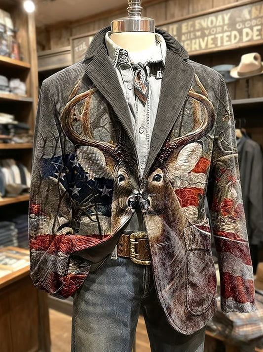 Мъжки ретро абстрактно изкуство печат бизнес стил случайни костюм яке