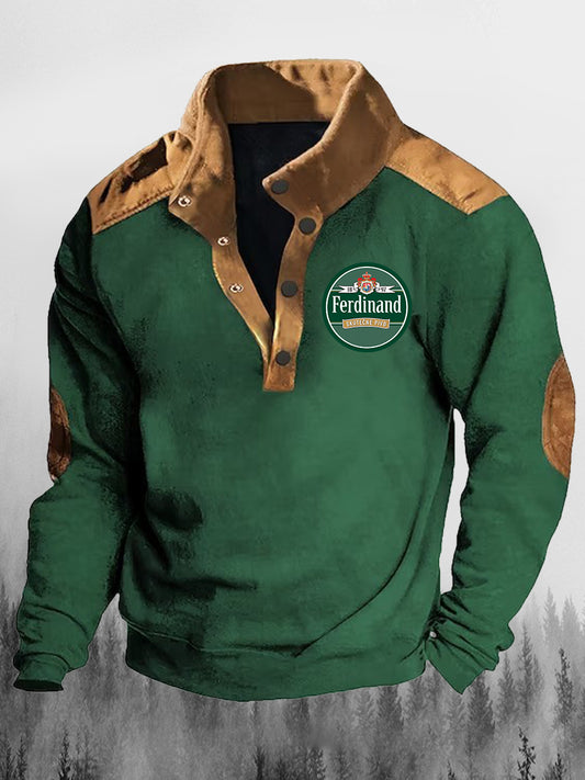 Фердинанд духове култура печатни ревера стойка яка ревера бутон случайни хлабав суитчър