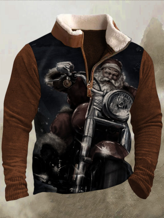 Мъжки смешно мотоциклет дядо изкуство 3d печат ретро козина яка цип флъш открито суитчър