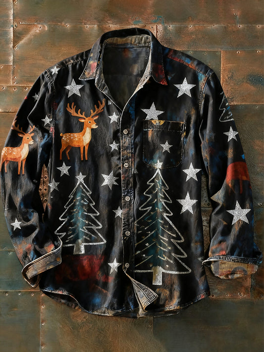 Мъжки ретро абстрактно изкуство печат случайни с дълги ръкави риза