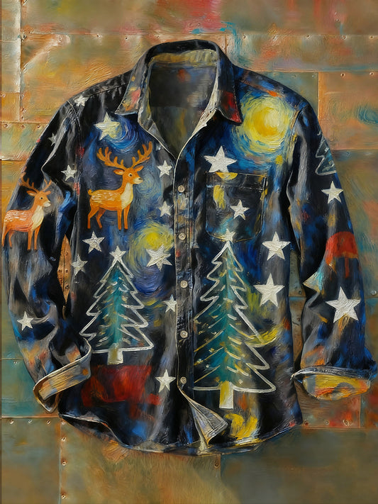 Мъжки ретро абстрактно изкуство печат случайни с дълги ръкави риза