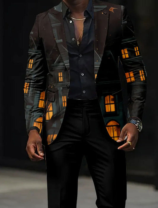 Мъжки ретро изкуство печат случайни блейзър