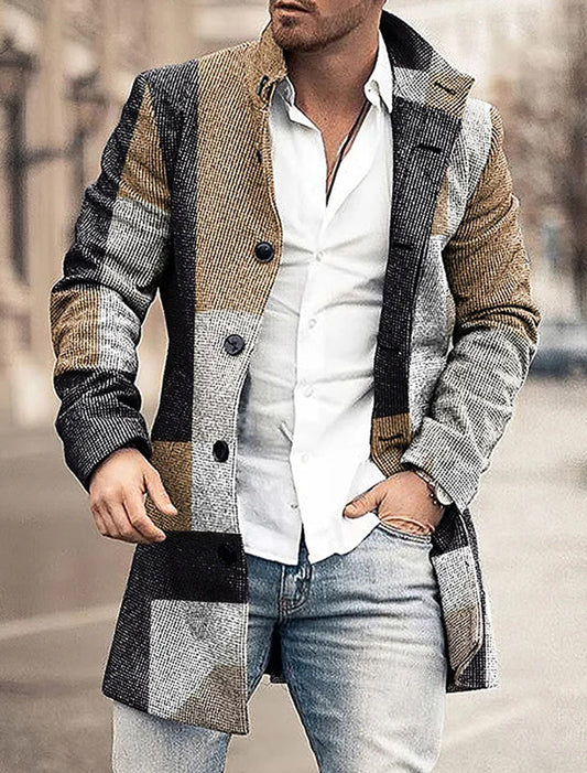 Мъжки ретро изкуство печат случайни вълнен палто