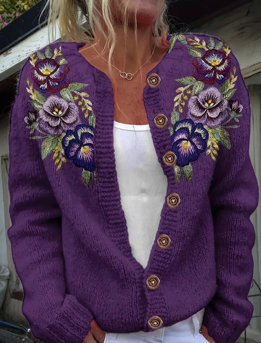 Дамски ретро флорални изкуство печат удобен пуловер жар