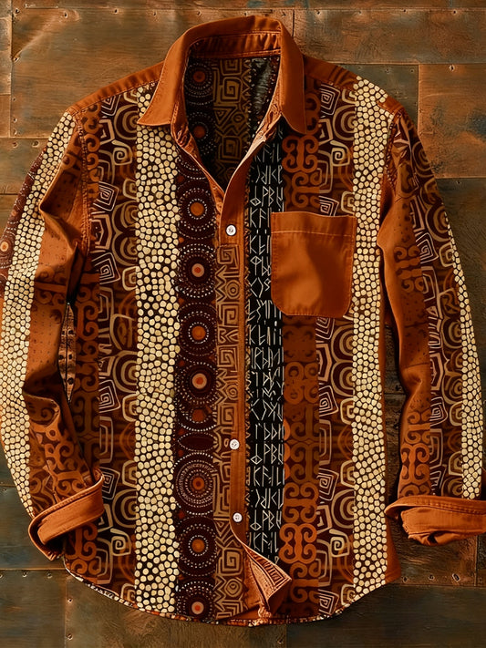 Мъжки ретро абстрактно изкуство печат случайни с дълги ръкави риза