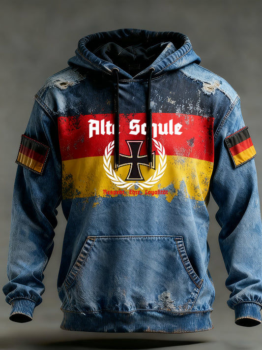 Мъжки реколта немски флаг изкуство печат hoodie