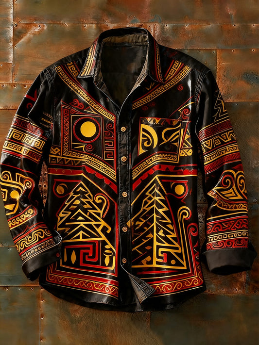 Мъжки ретро абстрактно изкуство печат случайни с дълги ръкави риза