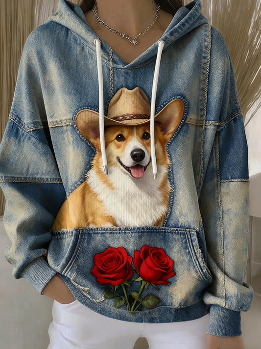 Жените реколта животно изкуство печат случайни ретро качулка