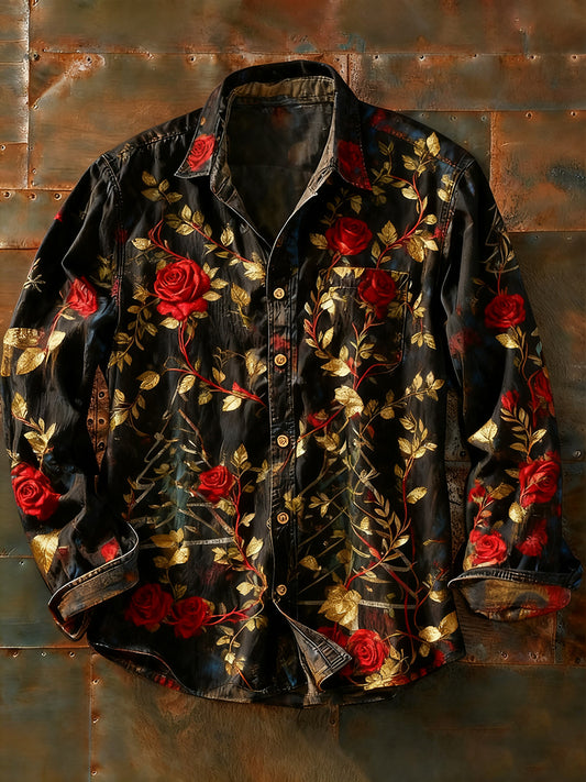 Мъжки ретро абстрактно изкуство печат случайни с дълги ръкави риза