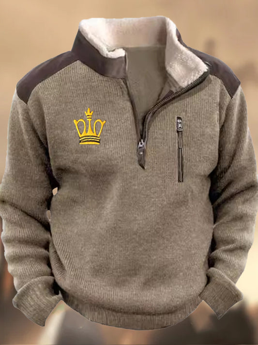 Мъжки henley стойка яка ретро случайни бизнес цип спортен суитчър