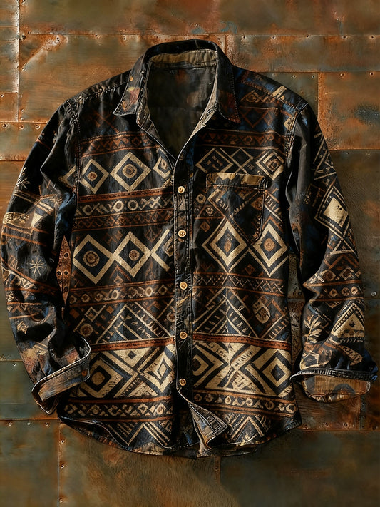 Мъжки ретро абстрактно изкуство печат случайни с дълги ръкави риза