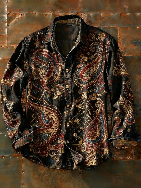 Мъжки ретро абстрактно изкуство печат случайни с дълги ръкави риза