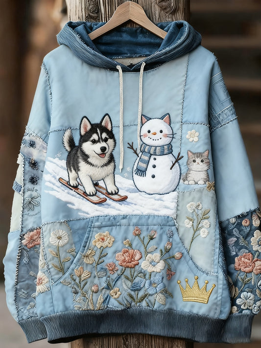 Унисекс животински изкуство печат случайни реколта качулка