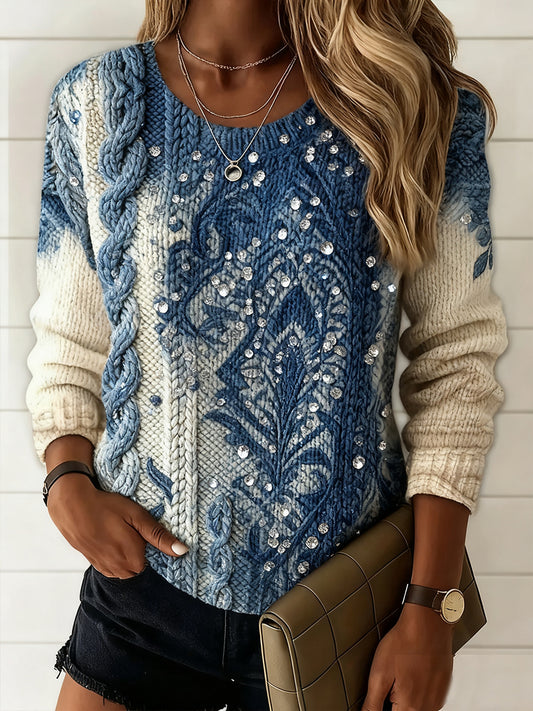 Жените реколта цветен изкуство печат случайни комфорт пуловер