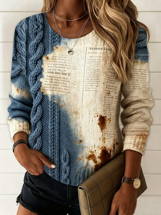 Жените реколта цветен изкуство печат случайни комфорт пуловер